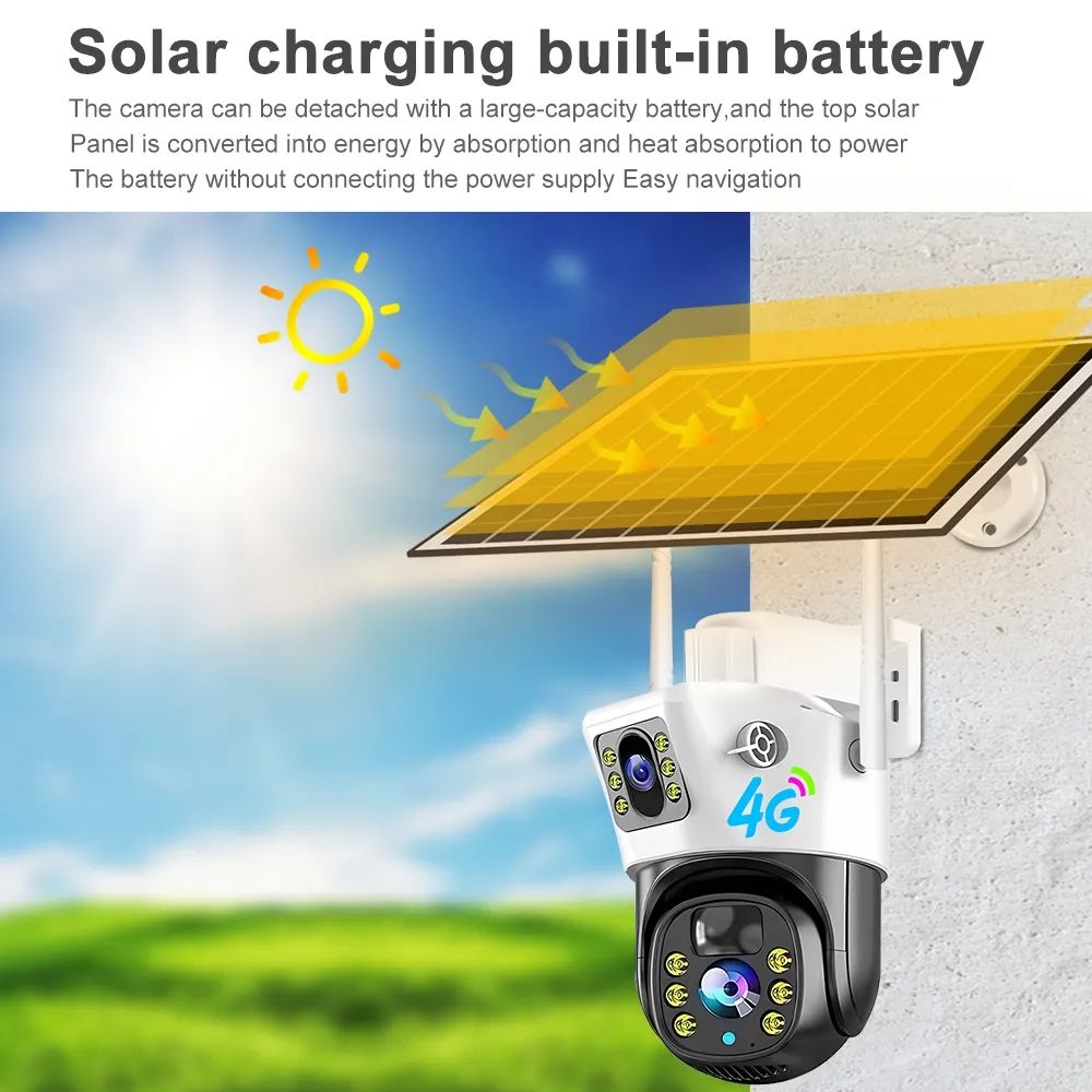 V380PRO 4G Solar Camera 4MP Dual Lens Home Security Camera With Solar Panel
